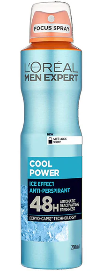 L'Oreal Men Expert 48H A/P Deodorant Spray Ice Effect Cool Power 250Ml