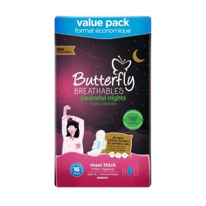 Butterfly Breathables Peaceful Nights Cottony Maxi Thick 16`s
