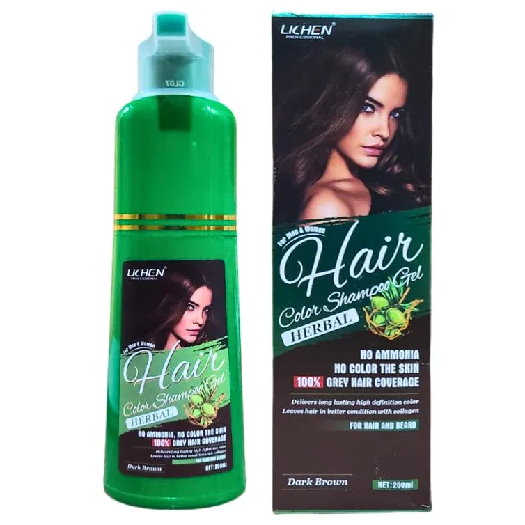Lichen Hair Color Shampoo Gel Dark Brown 200ml (New)